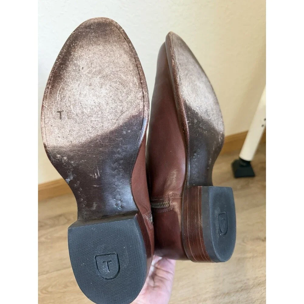 Tecovas The Dane Men’s Brown Leather Boots Side Zip Size 9.5 EE Western